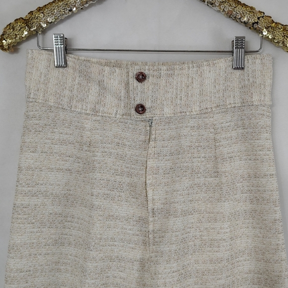 Vintage 70s Homemade Women's Light Beige Pleated Wide Leg Pants Preppy - Picture 3 of 5